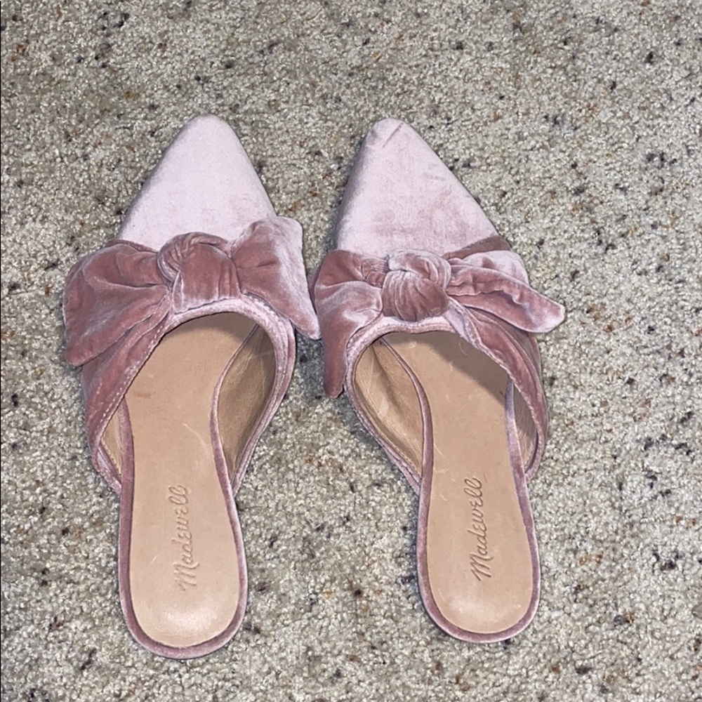 Pink velvet mules